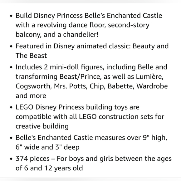 Lego Disney Belle's Enchanted Castle, 41067, ages 6-12,374 pieces no book or box - Picture 3 of 6